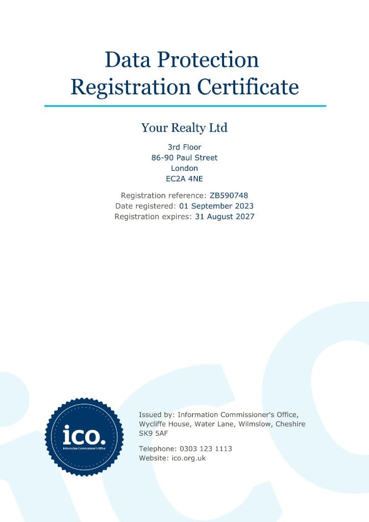 ICO Data Protection Registration Certificate for Your Realty Ltd